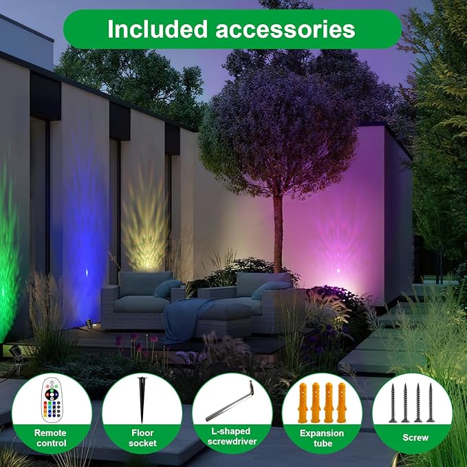 Christmas Halloween Outdoor Spot Lights Black Light Projector, 12W IP65 Waterproof LED Spotlight Outdoor Landscape Lighting with 16 Color Changing for Yard Garden Decorations(2Pack)