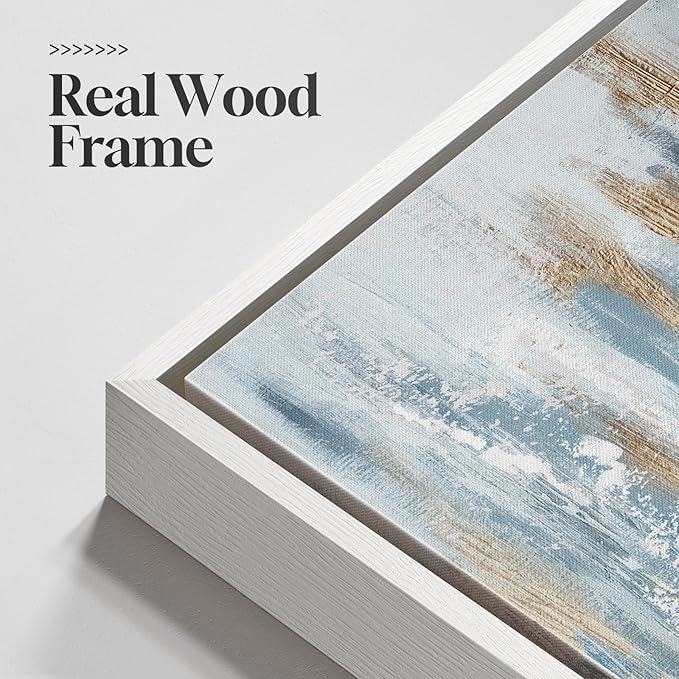 Large White Framed Blue and Gold Abstract Canvas Wall Art for Living Room, 2 Piece Modern Minimalist Prints Paintings Artwork for Walls, Glitter Pictures for Hallway Dining Bedroom Wall Decor 24x36 In