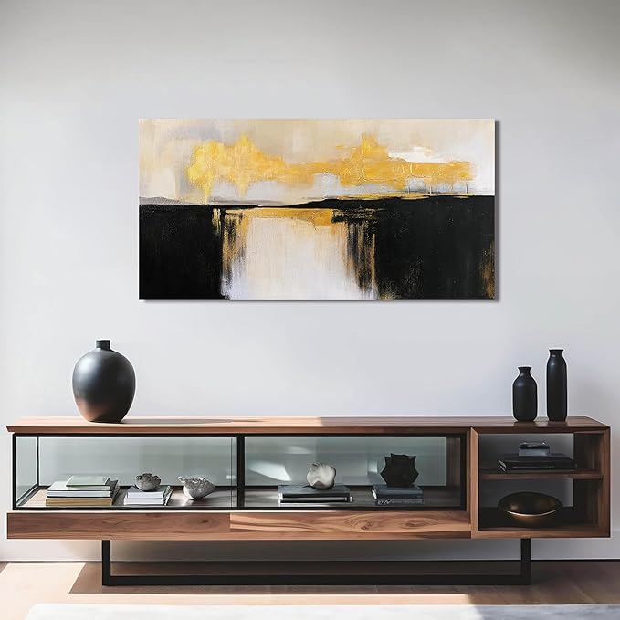 Canvas Wall Art Decor Wall Art Pictures for Living Room Abstract Art Work Black and White Wall Art Decor Modern Black and Gold Abstract Wall Art Prints For Bedroom Office Kitchen Wall Decor 20" x 40"