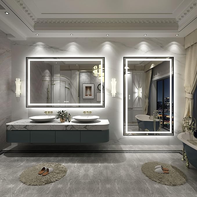 60x36 Framed LED Lighted Bathroom Mirror, Dimmable Vanity Mirror for Wall, Backlit and Front Lighted, Anti-Fog, Memory (Horizontal/Vertical)