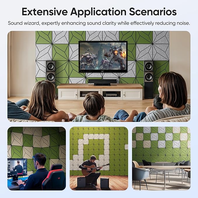 12 Pack 12" X 12" X 0.47" Acoustic Panels for Wall Sound Absorbing, Dual-Color P-Stripes Square Self-Adhesive Sound Panels, High Density Suitable for Multiple Scenarios(Black+DarkGreen)