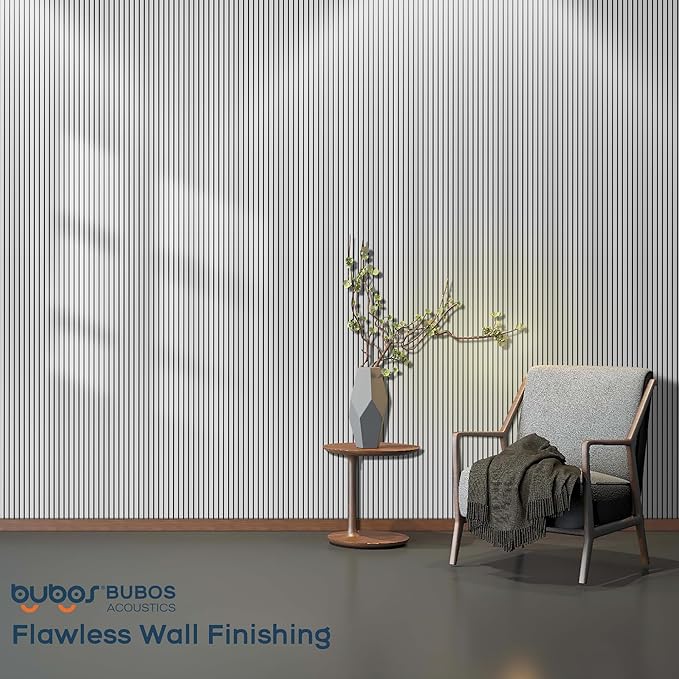 BUBOS 10 Pack Large Acoustic Panels, 48"X 12"X 0.4" Sound Proof Panels for Walls,Decorative Self-Adhesive Acoustical Wall Panels,3D Slat Sound Panels for Home Office Studio (White 01)