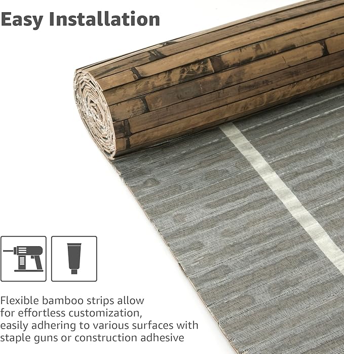 Art3d Natural Bamboo Wall Panel for Interior Wall Decor, Renewable Pole Wrap Wainscoting Paneling for Wall Ceiling Furniture Cabinet Office, 48 x 96 Inch, 2-Pack - Dark Burned