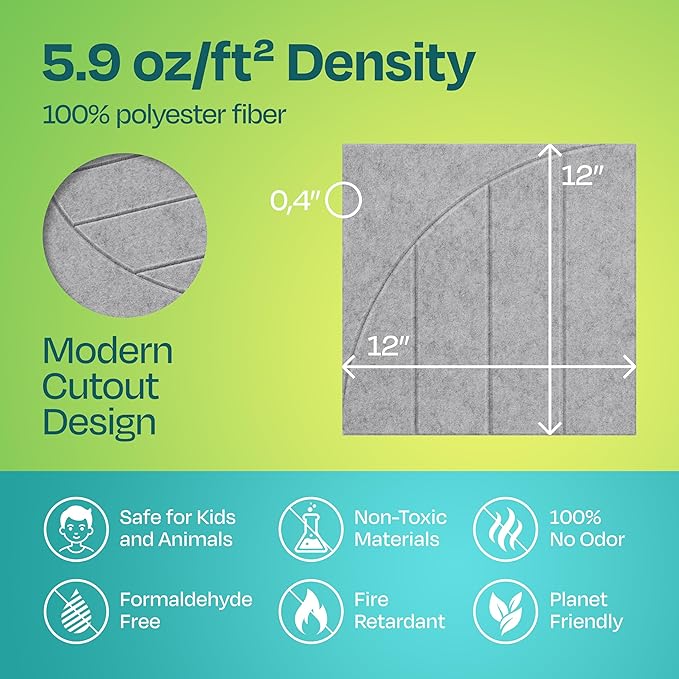 Acoustic Panels 12-Pack Soundproof Wall Panels 12"x12"x0.4" Decorative Sound Dampening for Your Home, Office, Studio, Bedroom & More with Unique ModuArc Carving [Smoky White]