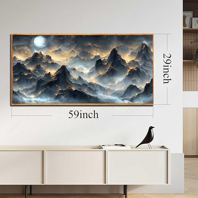 Large Wall Art Landscape Wall Paintings for Living Room Mountain Artwork Black Art 29"x 59" Nature Wall Decor Bird Posters for Home Office