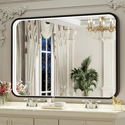 40X30 Inch Black Bathroom Mirror with LED Lights,Metal Frame Lighted Vanity Mirror,Anti Fog Design&Dimmable&Touch Switch, Wall Mounted Makeup Mirror for Home Decor(Horizontal/Vertical)
