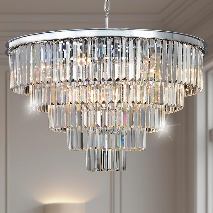 Crystal Chandelier Modern Chandeliers Lighting Pendant Ceiling Light Fixture 5-Tier for Dining Room Living Room Bedroom W28'' Chrome Finished 10 Lights