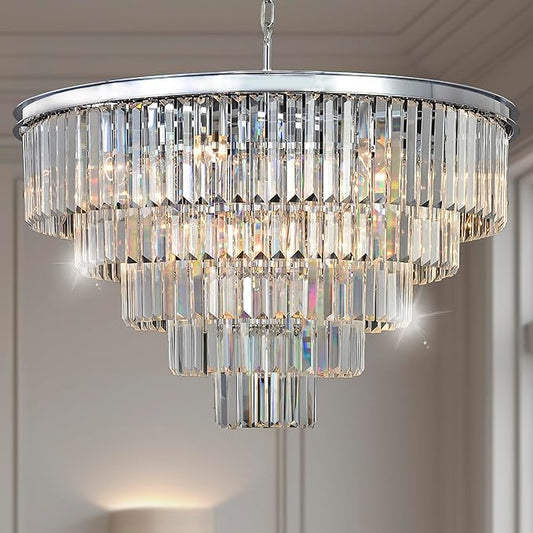 Crystal Chandelier Modern Chandeliers Lighting Pendant Ceiling Light Fixture 5-Tier for Dining Room Living Room Bedroom W28'' Chrome Finished 10 Lights