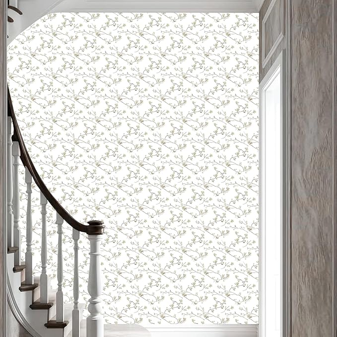 Modern Floral Peel and Stick Wallpaper Boho Green Leaf Branches Contact Paper for Cabinets Self-Adhesive Removable Wallpaper for Bedroom Farmhouse Contact Paper for Bathroom Waterproof 17.5" x 197"