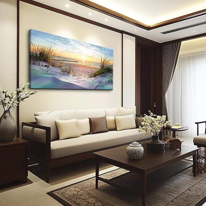 Canvas Wall Art For Living Room Large Size Wall Art Decor For Bedroom Blue Ocean Beach Landscape Paintings Poster Prints Artwork Office Decorations Seascape Wall Pictures Modern Room Home Decor Works