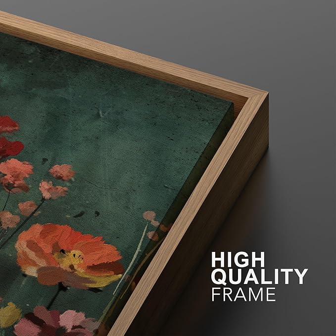 MUDECOR Framed Wall Art Print Set Vintage Wildflower Meadow with Colorful Blooms Illustrations Modern Art Boho Decorative Colorful Chic for Living Room, Bedroom, Office - 24"x36"x3 Natural