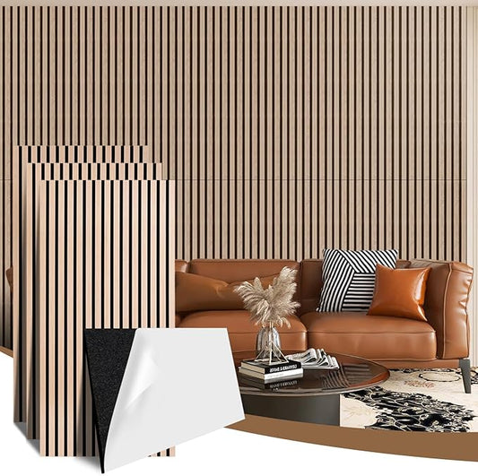 AKK-PANE 4 PCS Self-Adhesive Acoustic Wood Slat Wall Panels, 47.2" x 23.6" 31.0ft² for Interior Wall Decor, 3D Wall Panels Peel and Stick, Wall Wood Panels for Office Bedroom Living Room (Classic Oak)