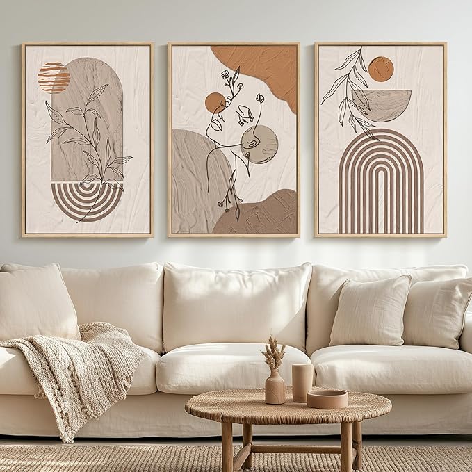 Boho Canvas Wall Art Set of 3, Abstract Woman Face Prints, 30x60 Inch, Living Room, Bedroom Office Decor