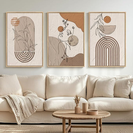 Boho Canvas Wall Art Set of 3, Abstract Woman Face Prints, 30x60 Inch, Living Room, Bedroom Office Decor