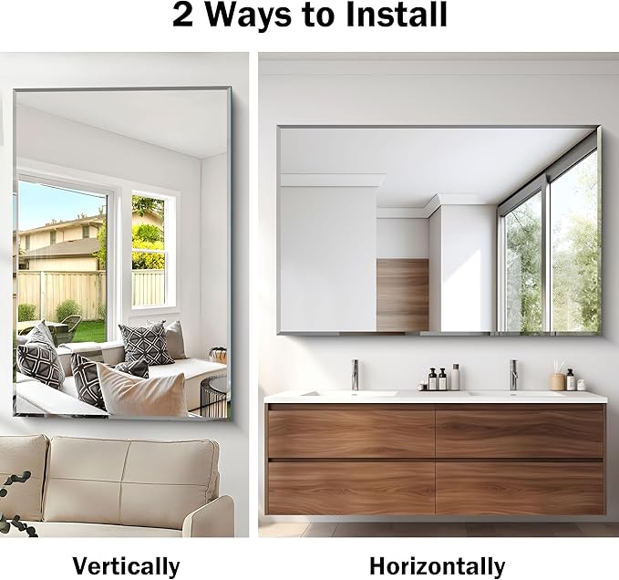 Beveled Bathroom Mirror, 55x36 Inch Large Frameless Mirrors for Over Sink, Upgraded Shatterproof Beveled Vanity Mirror for Bathroom,Bedroom,Living Room and Entryway