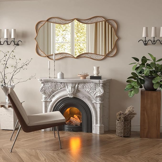 Bathroom Matt-Gold Wall Mirror: 30"x60" Vintage Large Mirror for Wall - Vertical or Horizontal Hanging - Home Decor for Living Room/Entryway/Fireplace/Hallway
