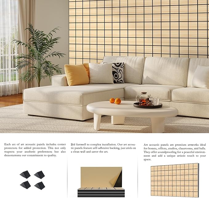 4Pack Acoustic Wall Panel, Self-Adhesive Soundproof Foam Panels for Wall, 3D Perforated Tri-Layer Polyester Fiber Decorative Acoustic Insulation for Recording Studio, Office, Home, 24×12×1.78", Square