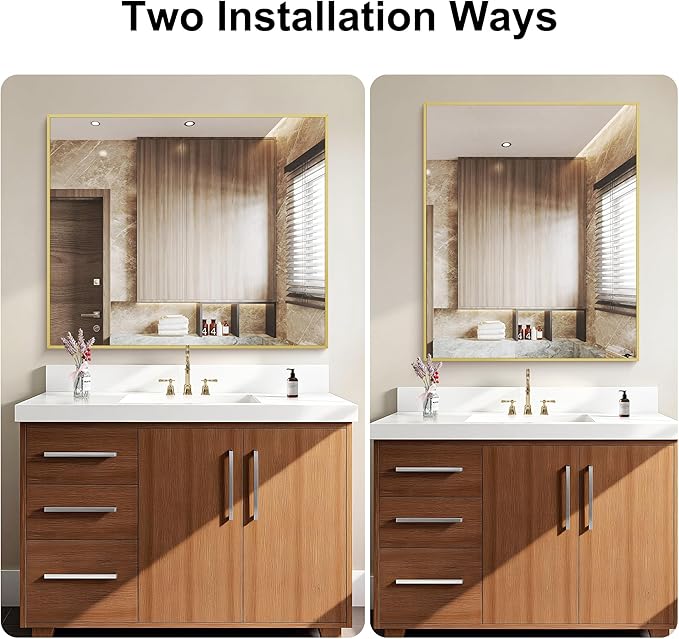 KOCUUY Gold Bathroom Mirror, 30"x36" Rectangle Bathroom Mirror for Wall, HD Tempered Glass, Anti-Rust Frame, Modern Design for Bathroom, Bedroom, Living Room, Entryway