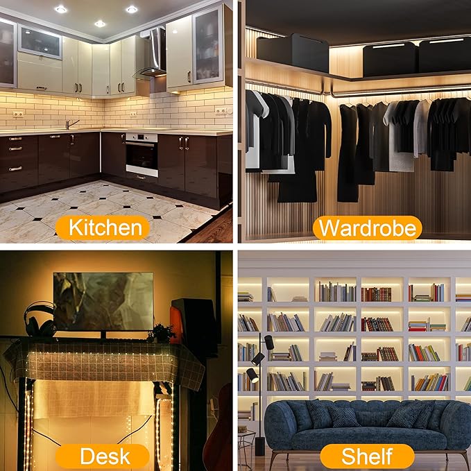 maylit Under Cabinet Lights Plug in, 3 Pcs 12 Inch Ultra Thin Under Cabinet Lighting, Super Bright Warm White Under Counter Lights for Kitchen, Dimmable Light for Cabinet, Counter, Workbench, Desk