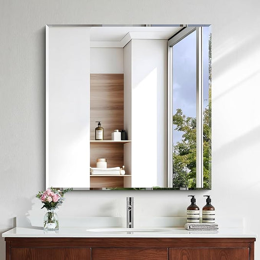 KOCUUY Beveled Mirror, 36x36 Inch Large Frameless Square Bathroom Mirror for Over Sink, Upgraded Shatterproof Beveled Unframed Design Mirror for Bathroom, Bedroom, Hang Horizontal/Vertical