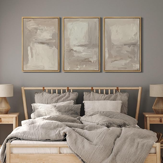 MUDECOR Framed Wall Art Print Set Neutral Abstract Modern Minimalist in Beige and Cream Tones Illustrations Modern Art Boho Decorative Colorful for Living Room, Bedroom, Office - 16"x24"x3 Natural