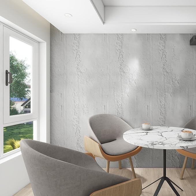 KASARO PU 3D Wall Panels Cement Texture, 4 Pieces Wainscoting Panel Accent for Interior Wall Decor, Waterproof Wall Covering, 47.24 × 23.62 inch