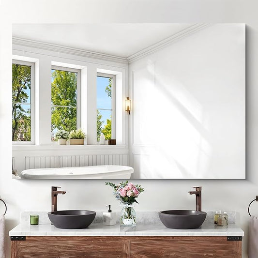 KOCUUY Frameless Mirror, 60"x40" Bathroom Mirror for Over Sink, Upgraded Shatterproof, Large Rectangle Unframed Mirror for Wall, Bathroom, Bedroom, Living Room, Entryway, Hang Horizontal/Vertical