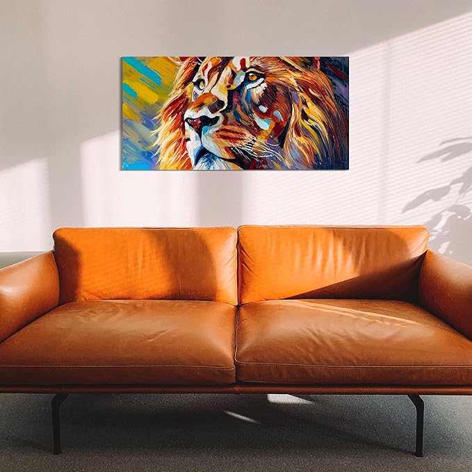 AmoyArt Lion Wall Art for Living Room, Animal Canvas Wall-Decor for Bedroom, Colorful Print Picture for Home, Size 40x20 Inches