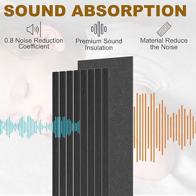 Acoustic Wood Wall Panels, 2-PC 94.49 x 12.6 in Soundproof Wood Wall Panels for Decor, Wood Slat Wall Panels for Wall Decor, Natural Black