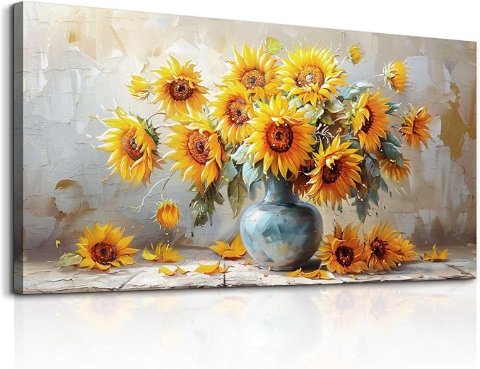 MHARTK66 Canvas Large Flower Field Paintings For Bedroom Wall Art For Living Room Farmhouse Sunflower Wall Decor Vintage Poster Art Prints Artwork For Walls Kitchen Pictures Decorations For Home