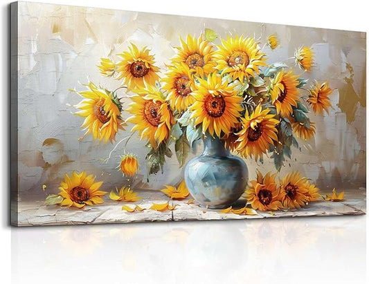 MHARTK66 Canvas Large Flower Field Paintings For Bedroom 30 X 60 Wall Art For Living Room Farmhouse Sunflower Wall Decor Kitchen Pictures Vintage Art Prints Artwork For Walls Petal Home Wall Art