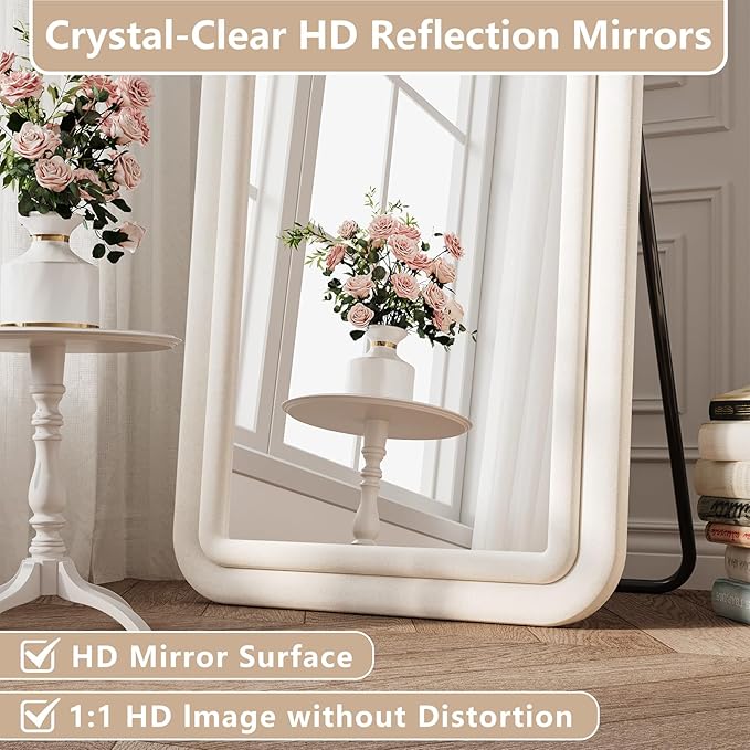 71"x32" Flannel Full Length Mirror, Arched Mirrors Full Length with Stand, Flannel Floor Mirror for Bedroom and Living Room, Full Body Mirror Hanging or Leaning, White