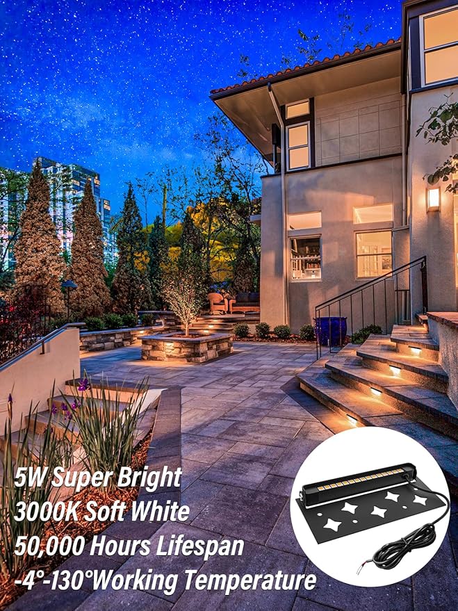 5W Retaining Wall Lights 7 inch LED Hardscape Lighting Low Voltage Landscape Paver Lights 12V 24V Step Lights Outdoor IP66 Waterproof 3000K Soft White Stair Deck Lighting(2 Pack+Connectors)