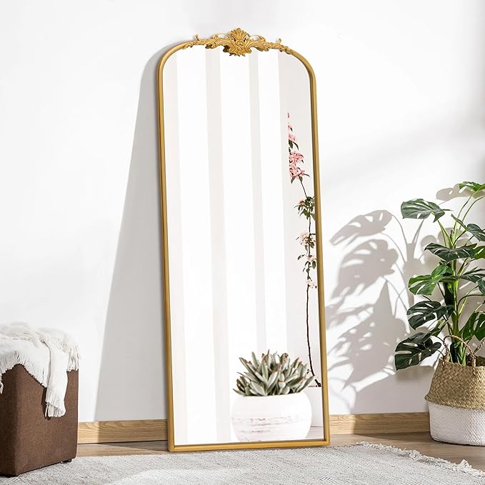 Antique Full Length Mirror: 21"x56" Gleaming Gold Arched Full Body Mirror - Floor Vintage Baroque Traditional Ornate for Entryway/Cloakroom/Bedroom - Home Decor for Interior Designers