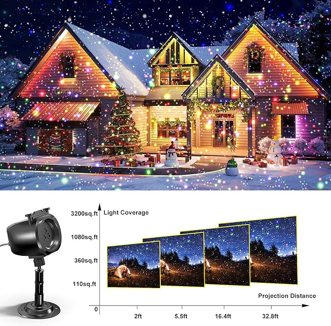 Christmas Laser Projector Light Outdoor, RGB 3 Colors Laser Lights with 24 Patterns, IP65 Waterproof Star Projector Firefly Moving Lights Show Decor for Garden Yard Christmas Halloween Holiday Party