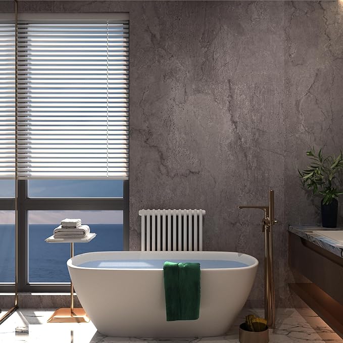 JSEVEM 31"×157 Air Guide Design Extra Wide Thick Grey Light Purple Marble Concrete Wallpaper Peel and Stick Glossy Grey Marble Concrete Contact Paper Vinyl Gray Adhesive Sticker for Kitchen Countertop