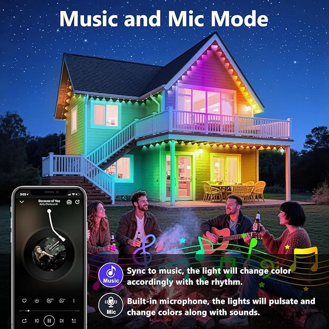 LETIANPAI 500FT Permanent Outdoor Lights,RGB Eaves Lights with App Control Remote,DIY Scene Modes IP67 Waterproof Outdoors Under Eave Lighting,Outdoor Light for Garden Decor