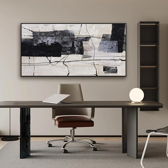 Black And White Abstract Wall Art Small Size Framed Home Artwork Decor Modern Minimalist Canvas Painting Living Room Decor For Bedroom Office Wall Decor 20"X40"