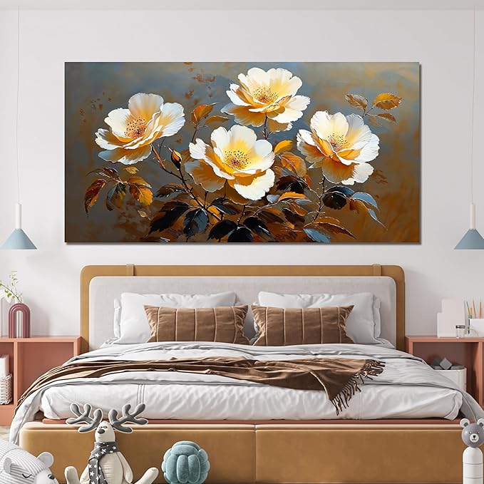 Canvas Wall Art Decor Wall Art Picture for Living Room Canvas Art Wall Decor Vintage Botanical Wall Art Prints Artwork for Walls Warm Flowers Wall Art Decorations Bedroom Office Home Decor 20" X 40"
