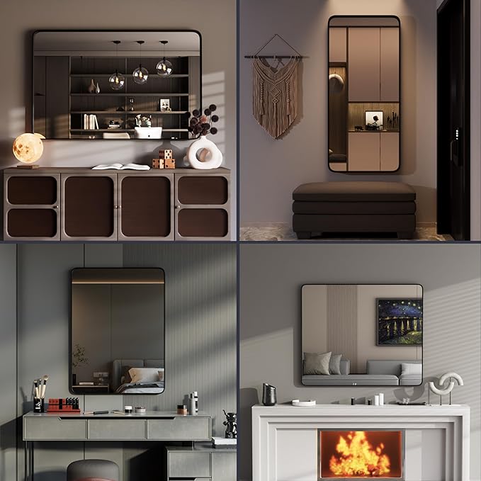 Black Bathroom Mirror for Wall, 44x36 Inch Matte Black Framed Bathroom Vanity Mirror for Farmhouse Living Room Bedroom, Anti-Rust, Tempered Glass, Horizontal/Vertical