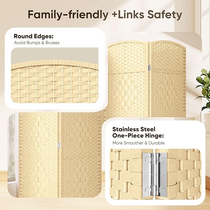 JOSTYLE Room Divider Wall 4 Panel 6FT Room Divider Panel, Privacy Divider Screen for Room Separation, Folding Parition Screen Freestanding for Bedroom Home Office Restaurant, Ivory White