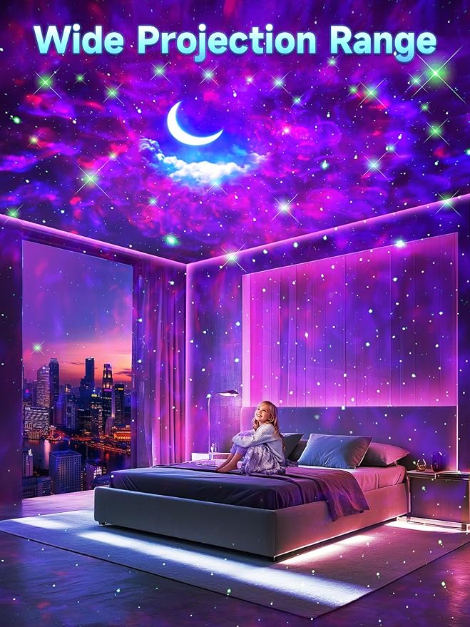 One Fire Galaxy Light Projector, 42 Colors Star Projector Galaxy Light+Moon+Clouds, Unique Rhythm Mode, Dimmable+Remote Control Starlight Projector, Adults, Kids