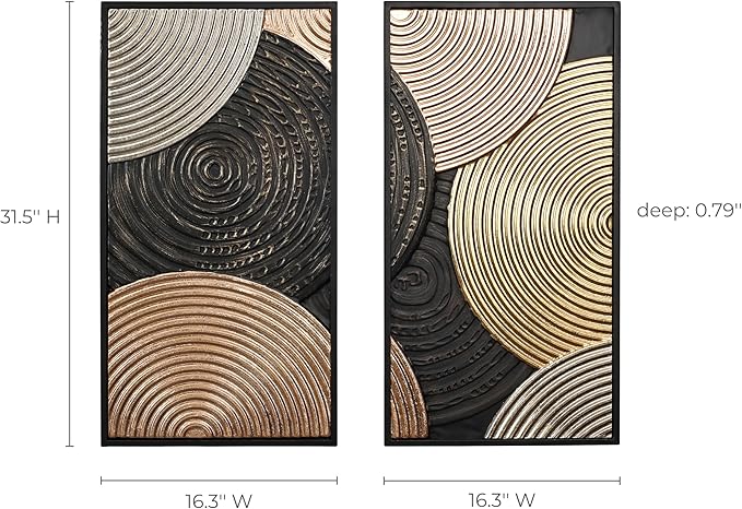 LuxenHome Set of 2 Wall Art, Modern Earth Tone Circles Abstract Rectangular Metal Wall Decor Set Luxury Handmade Wall Art Dector with Frame for Living Room, Home, Office Decorative