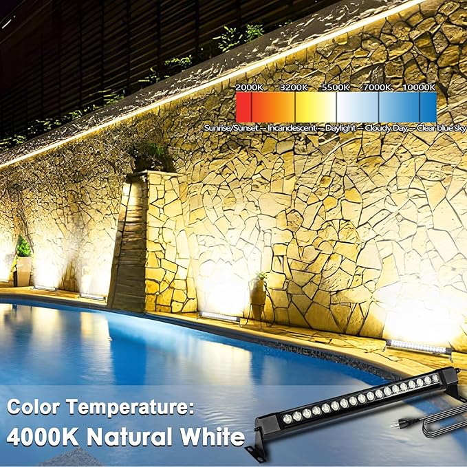 36W LED Wall Washer Light, 2FT 4000K Neutral White Outdoor Wall Washer Light Bar, 120V IP67 Waterproof LED Light Bar for Outdoor, Plug in (2 Pack)