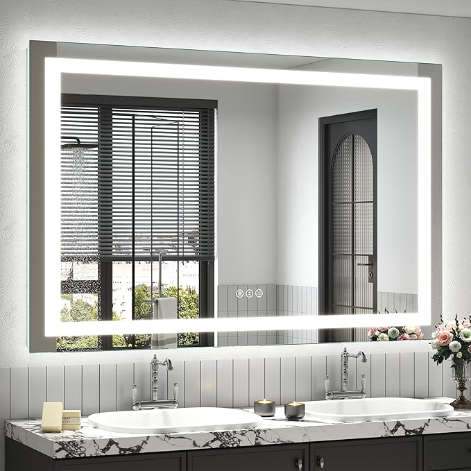 55x36 LED Bathroom Mirror for Wall, Large Lighted Vanity Mirror with Lights, Dimmable, Anti-Fog, Shatterproof, ETL Listed (Front Lights + Backlit)