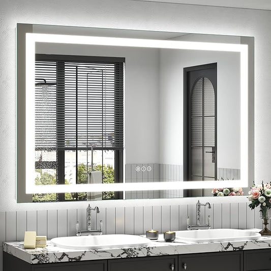 55x36 LED Bathroom Mirror for Wall, Large Lighted Vanity Mirror with Lights, Dimmable, Anti-Fog, Shatterproof, ETL Listed (Front Lights + Backlit)