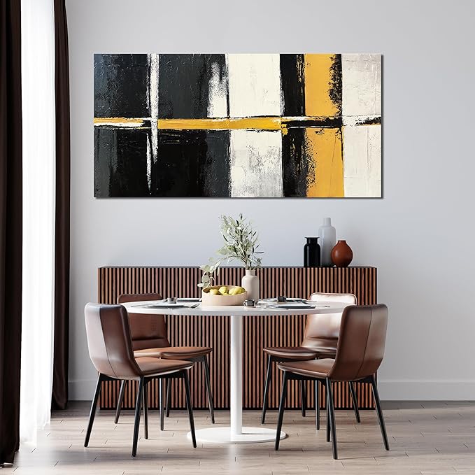 Canvas Wall Art Decor Wall Art Pictures for Living Room Abstract Art Work Black and White Wall Art Decor Modern Black Yellow Abstract Wall Art Prints For Bedroom Office Kitchen Home Wall Decor 20"x40"