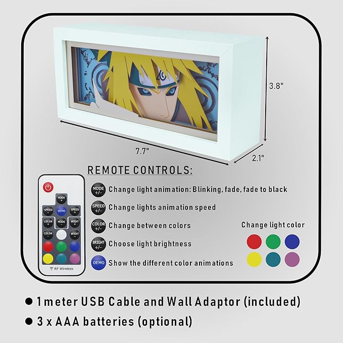 Anime LED Light Box, Manga Shadow Box Frame, Paper Cut, Table Lamp for Anime Enthusiasts, RGB Multi Color, Night Light for Room Decor, Unique Anime Desk Decor (Minato)