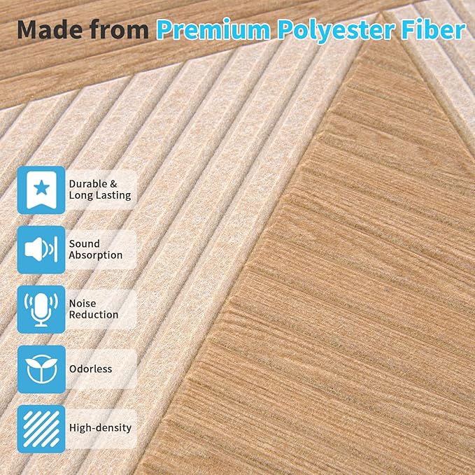 Art3d 6-Pack Self-Adhesive Acoustic Wall Panels for Home Décor, 24 x 24 Inch Soundproofing Panels for Office Studio Bedroom - High Noise Absorption Polyester Fiber, Dawn