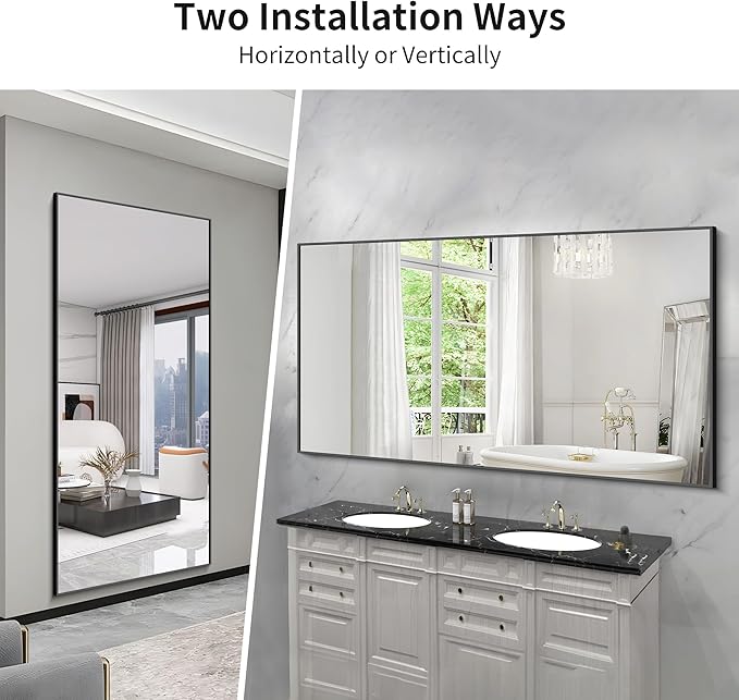 KOCUUY Black Bathroom Mirrors for Wall, 72x36 Large Rectangle Mirrors for Bathroom Sink, Oversized Wall Mirror Black Metal Framed Decor for Living Room, Farmhouse, Entryway, Hang Horizontal/Vertical